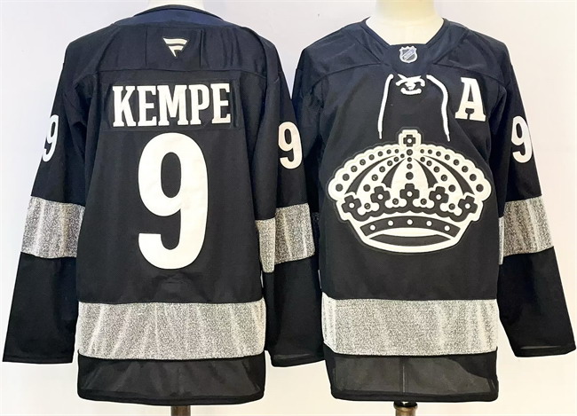 Personalized Men’s Los Angeles Kings #9 Adrian Kempe Black With A Patch Alternate Stitched Hockey Jersey