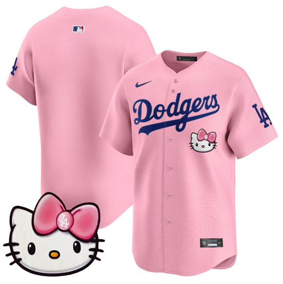 Personalized Men’s Los Angeles Dodgers Blank Pink 2025 Hello Kitty Limited Stitched Baseball Jersey