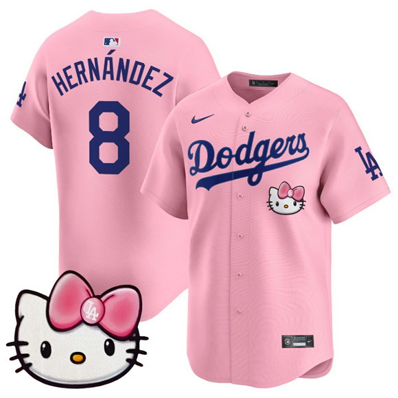 Personalized Men’s Los Angeles Dodgers #8 Enrique Hernandez Pink 2025 Hello Kitty Limited Stitched Baseball Jersey