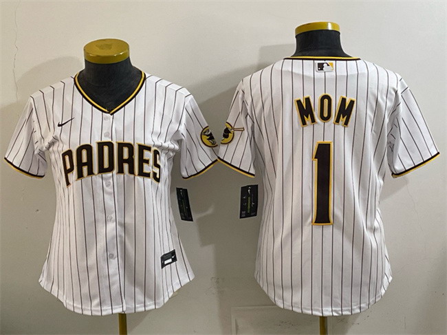 Personalized Women’s San Diego Padres #1 Mom White Stitched Baseball Jersey(Run Small)