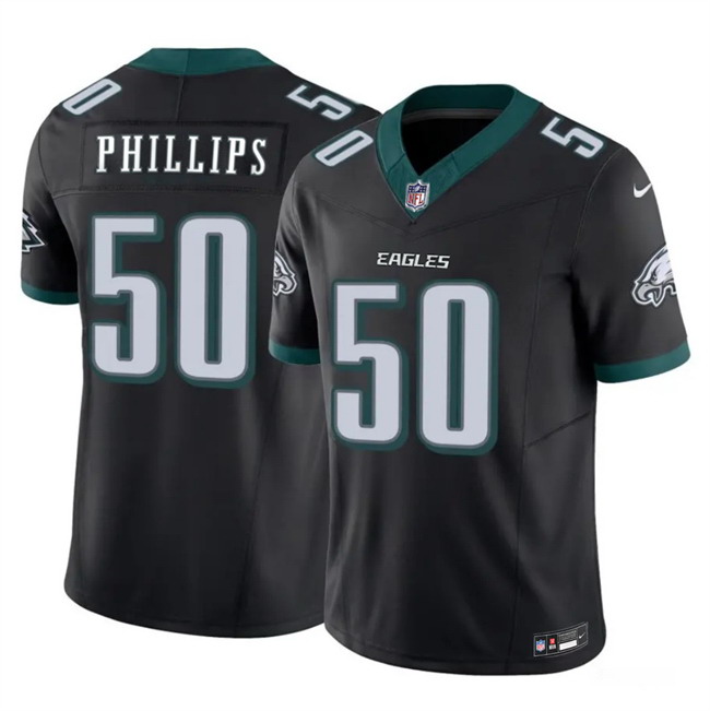 Personalized Men’s Philadelphia Eagles #50 Jaelan Phillips Black 2025 F.U.S.E. Untouchable Limited Throwback Stitched Football Jersey
