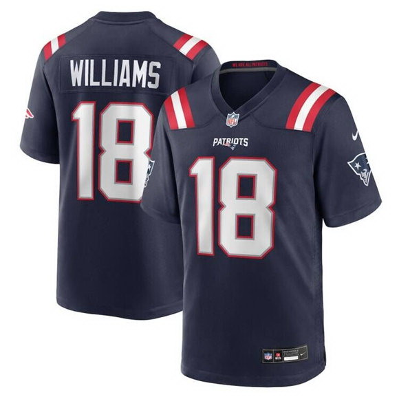 Personalized Men’s New England Patriots #18 Kyle Williams Navy 2025 Stitched Game Jersey