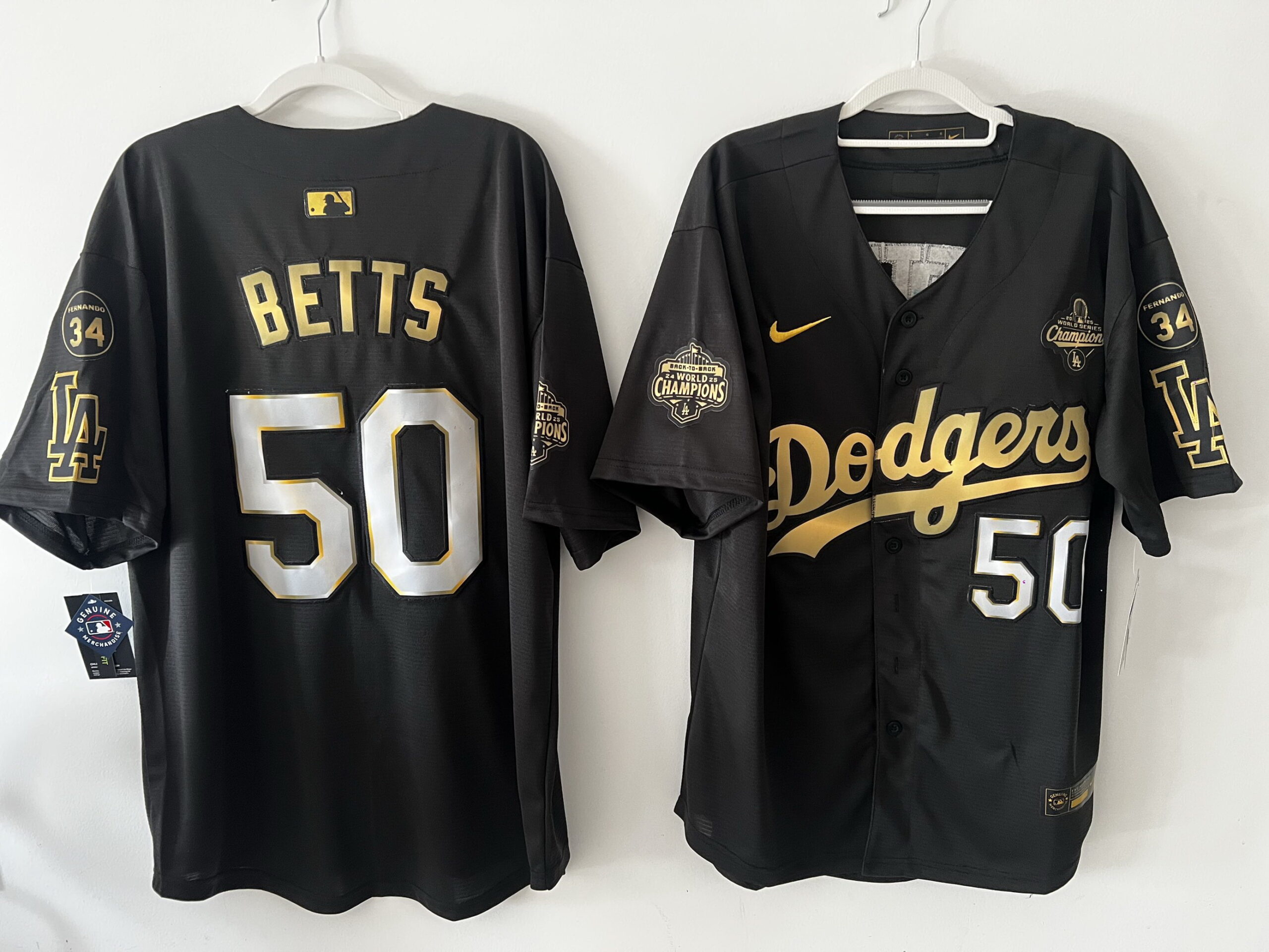 Personalized Men’s Los Angeles Dodgers #50 Mookie Betts Black Gold 2025 World Series Champions & Back to Back Champions With No.34 Patch Jersey