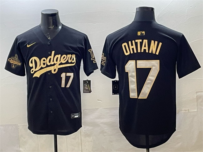 Personalized Men’s Los Angeles Dodgers #17 Shohei Ohtani Black Gold 2025 World Series Champions Patch Limited Stitched Baseball Jersey