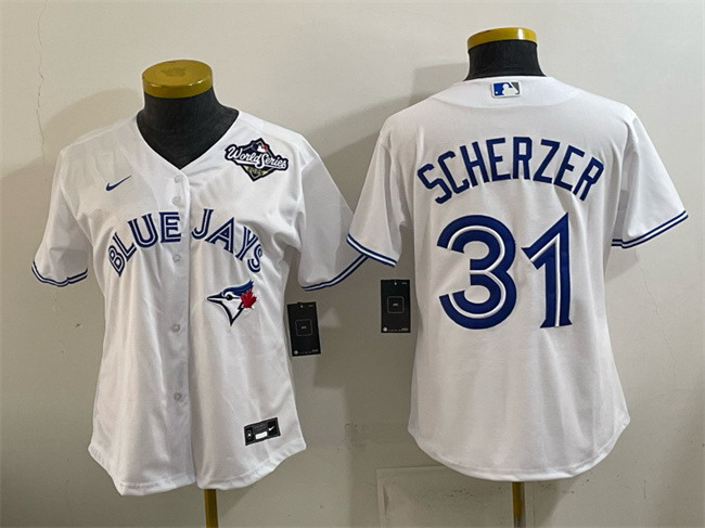 Personalized Youth Toronto Blue Jays #31 Max Scherzer White 2025 World Series Cool Base Stitched Baseball Jersey