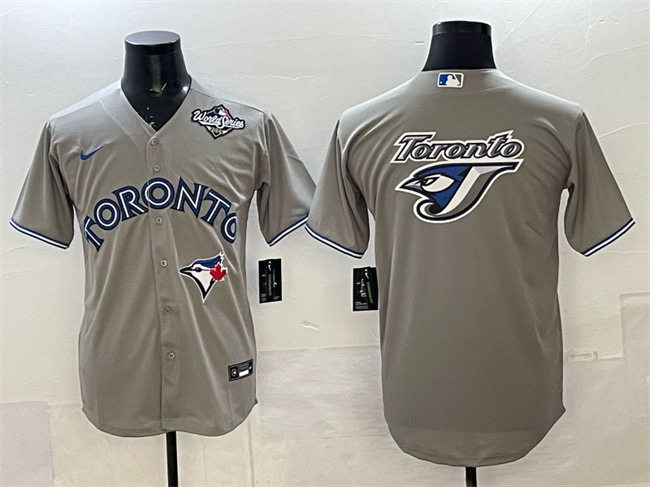 Personalized Men’s Toronto Blue Jays Team Big Logo Grey 2025 World Series Cool Base Stitched Baseball Jersey