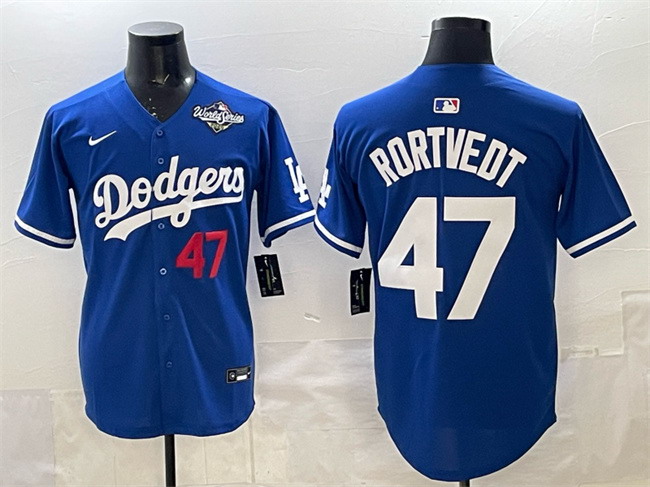 Personalized Men’s Los Angeles Dodgers #47 Ben Rortvedt Royal 2025 World Series Patch Limited Stitched Baseball Jersey