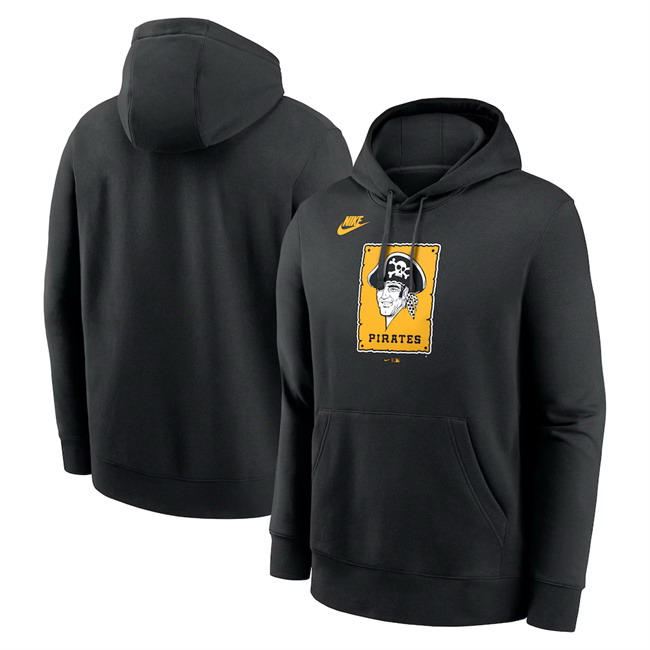 Personalized Men’s Pittsburgh Pirates Black Cooperstown Collection Logo Club Pullover Hoodie