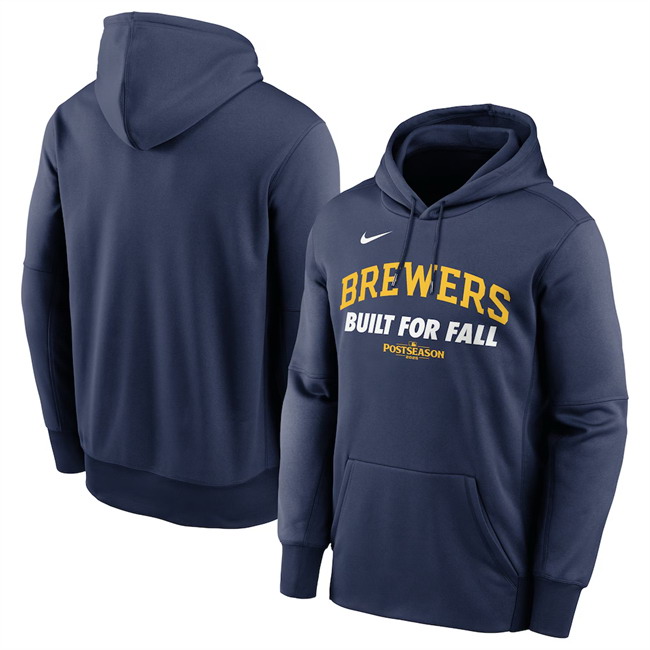 Personalized Men’s Milwaukee Brewers Navy Postseason Collection Therma Fleece Hoodie