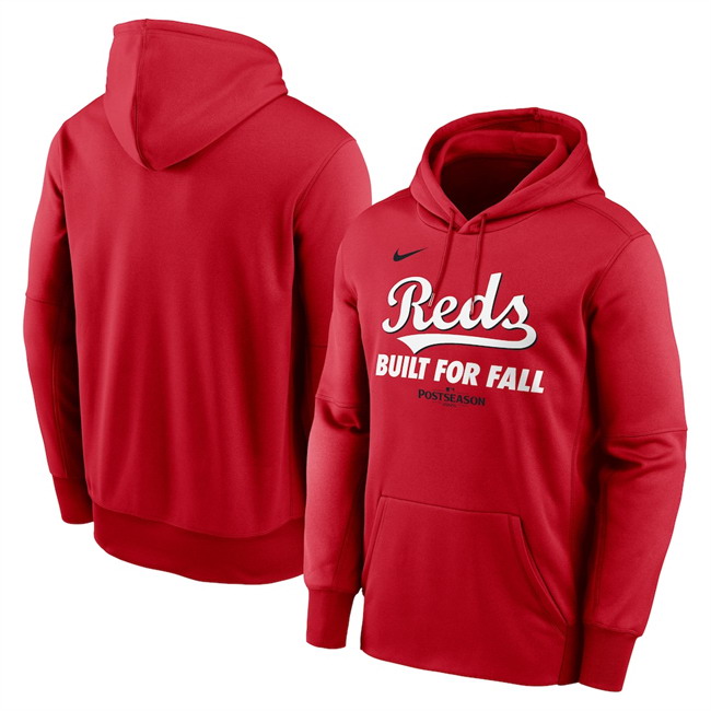 Personalized Men’s Cincinnati Reds Red 2025 Postseason Collection Therma Fleece Hoodie