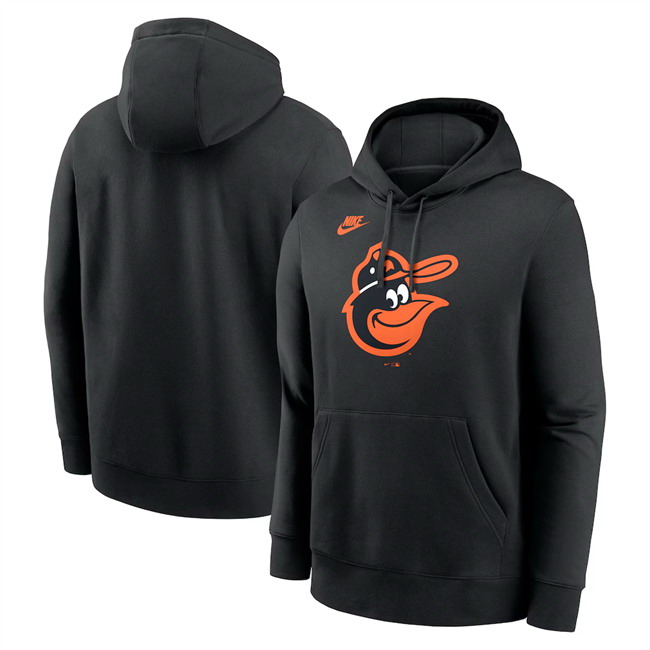 Personalized Men’s Baltimore Orioles Black Cooperstown Collection Logo Club Pullover Hoodie