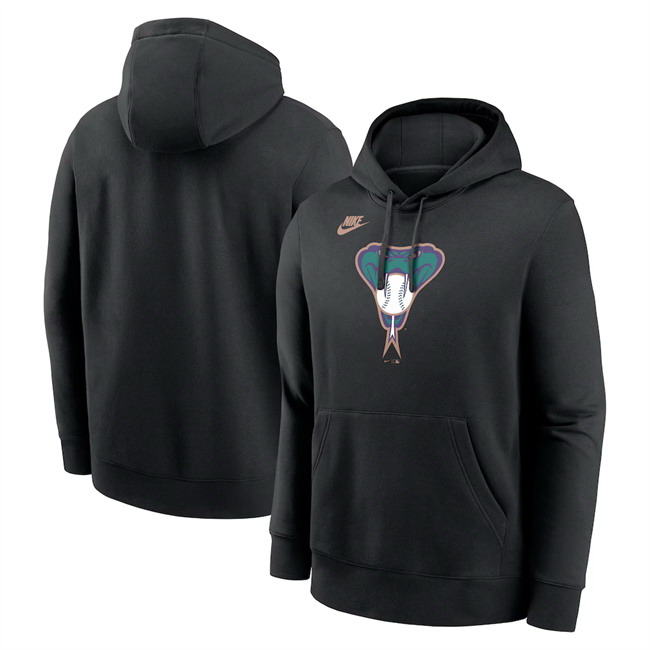 Personalized Men’s Arizona Diamondbacks Black Cooperstown Collection Logo Club Pullover Hoodie