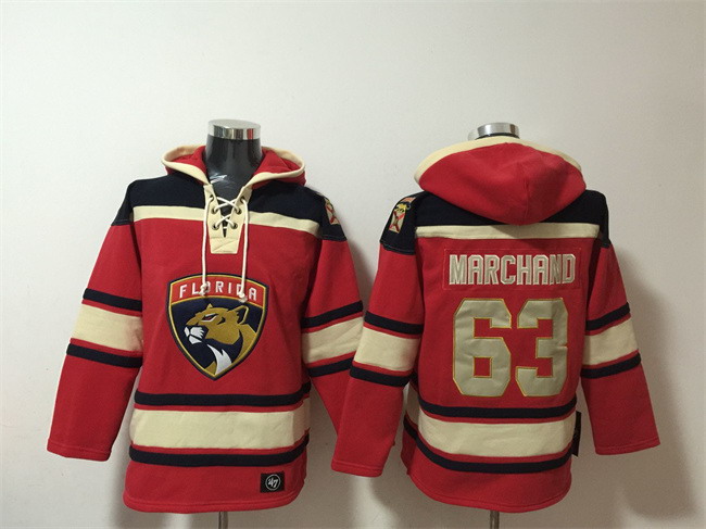 Personalized Men’s Florida Panthers #63 Brad Marchand Red Lace-Up Pullover Hoodie