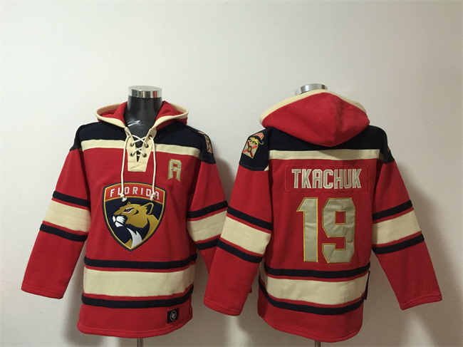 Personalized Men’s Florida Panthers #19 Matthew Tkachuk Red Lace-Up Pullover Hoodie