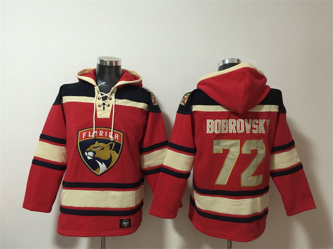 Personalized Men’s Florida Panthers #72 Sergei Bobrovsky Red Lace-Up Pullover Hoodie