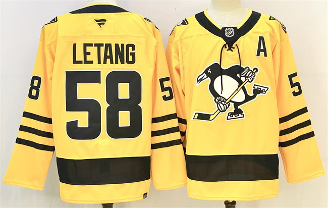Personalized Men’s Pittsburgh Penguins #58 Kris Letang Gold 2025 26 With A Patch Alternate Stitched Hockey Jersey