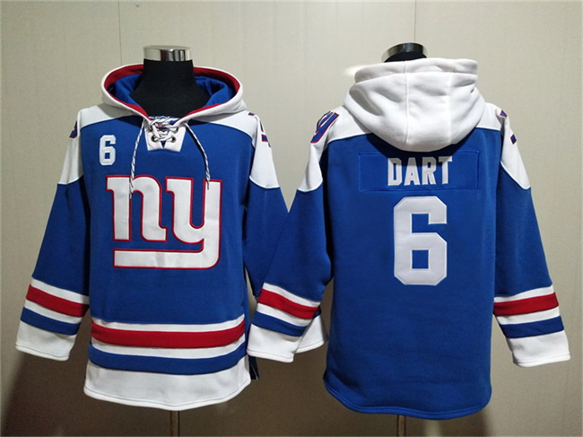 Personalized Men’s New York Giants #6 Jaxson Dart Blue Ageless Must-Have Lace-Up Pullover Hoodie