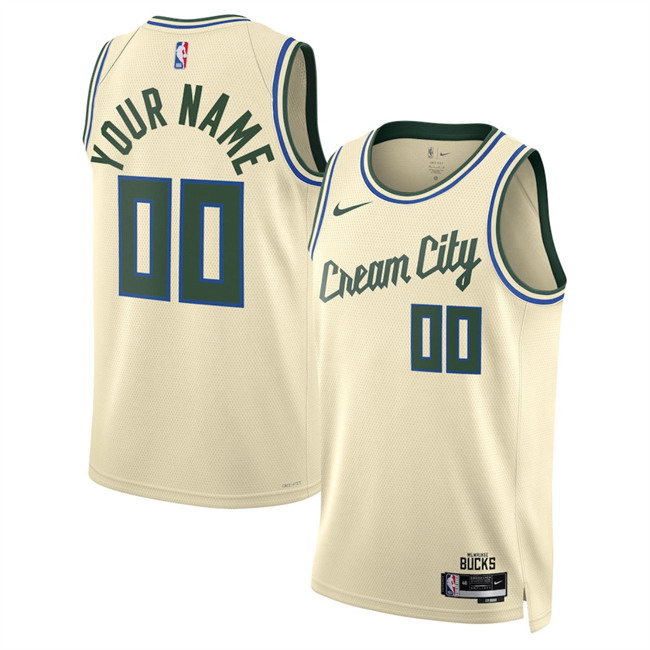 Personalized Men’s Milwaukee Bucks Active Player Cream 2025 26 City Edition Stitched Basketball Jersey
