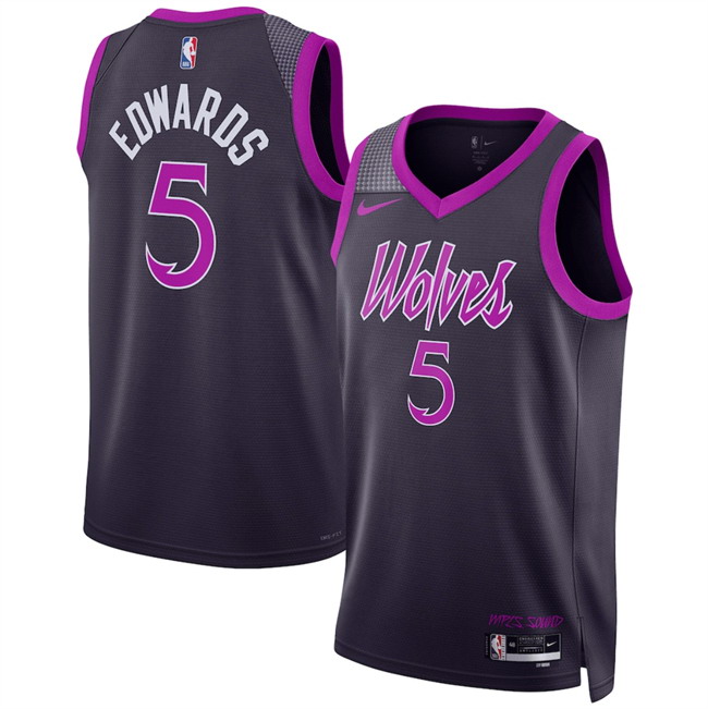Personalized Men’s Minnesota Timberwolves #5 Anthony Edwards Purple 2025 26 City Edition Stitched Jersey