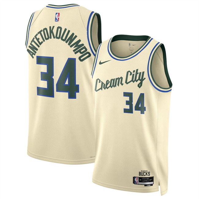 Personalized Men’s Milwaukee Bucks #34 Giannis Antetokounmpo Cream 2025 26 City Edition Stitched Basketball Jersey