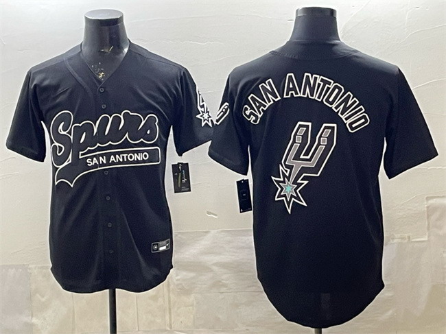Personalized Men’s San Antonio Spurs Team Big Logo Black Stitched Baseball Jersey