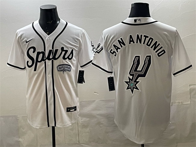 Personalized Men’s San Antonio Spurs Team Big Logo White Stitched Baseball Jersey