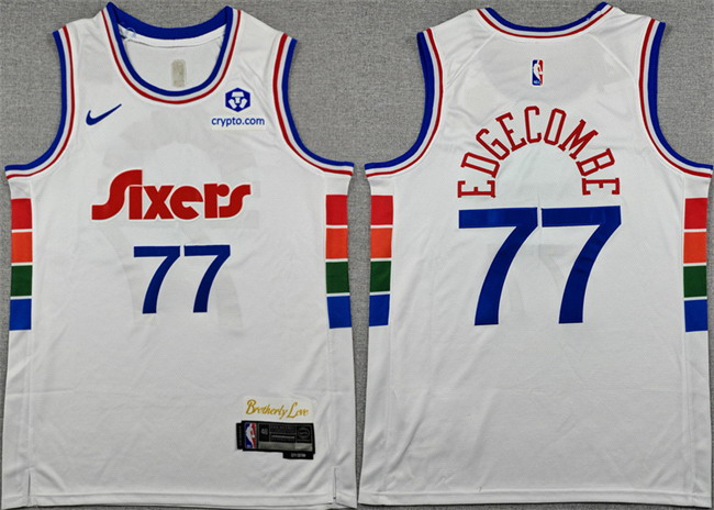 Personalized Men’s Philadelphia 76ers #77 V. J. Edgecombe White City Edition Stitched Stitched Jersey