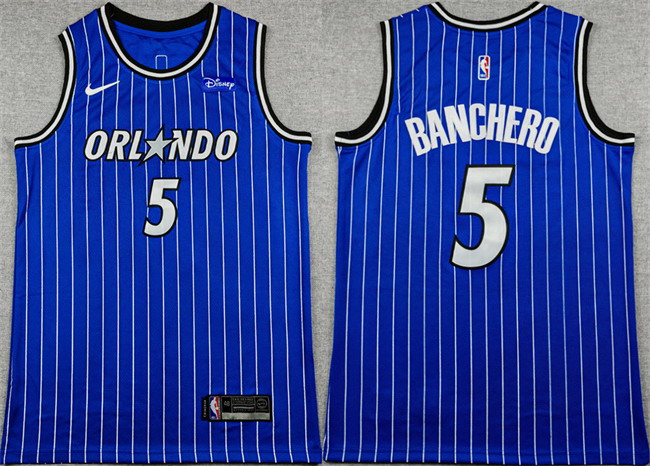 Personalized Men’s Orlando Magic #5 Paolo Banchero Blue 2025 Icon Edition Stitched Basketball Jersey