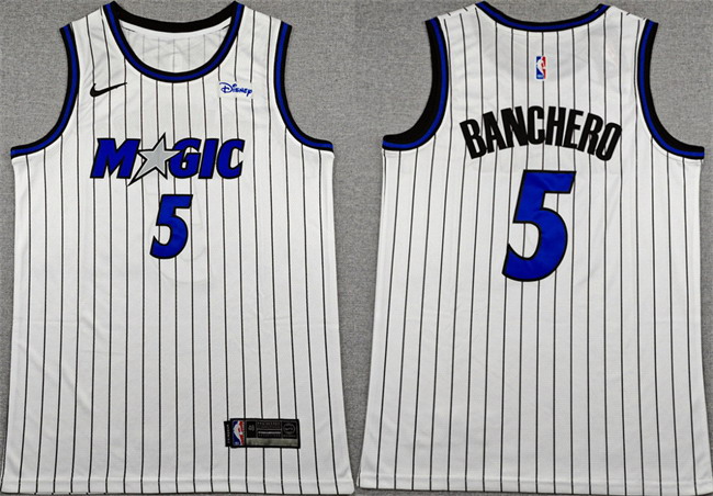 Personalized Men’s Orlando Magic #5 Paolo Banchero White 2025 Association Edition Stitched Basketball Jersey