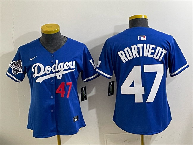 Personalized Women’s Los Angeles Dodgers #47 Ben Rortvedt Royal 2025 World Series Champions Limited Stitched Baseball Jersey(Run Small)