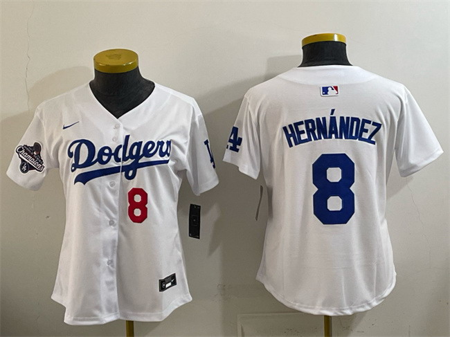Personalized Women’s Los Angeles Dodgers #8 Enrique Hernandez White 2025 World Series Champions Home Limited Stitched Baseball Jersey(Run Small)