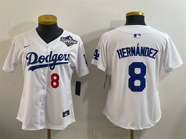 Personalized Women’s Los Angeles Dodgers #8 Enrique Hernandez White 2025 World Series Home Limited Stitched Baseball Jersey(Run Small)