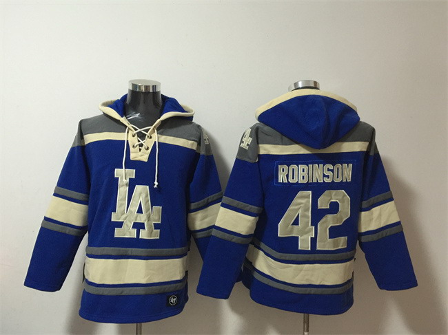 Personalized Men’s Los Angeles Dodgers #42 Jackie Robinson Blue Ageless Must-Have Lace-Up Pullover Hoodie