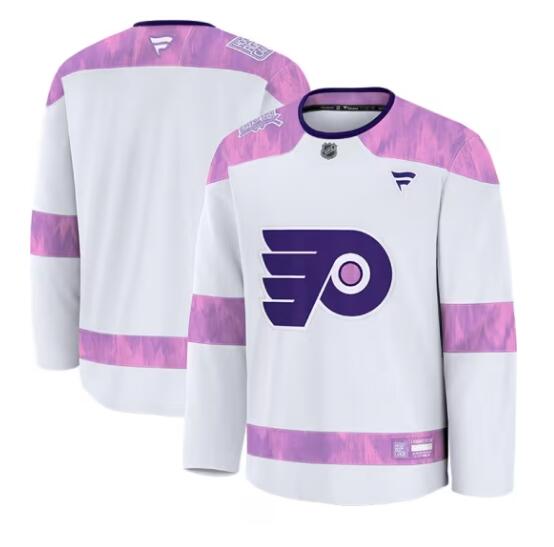 Personalized Men’s Philadelphia Flyers Blank White 2024 Fights Cancer stitched Hockey Jersey