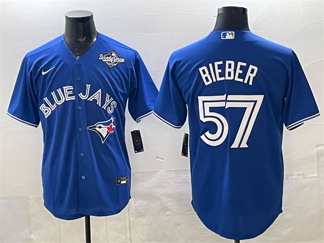 Personalized Men’s Toronto Blue Jays #57 Shane Bieber Royal 2025 World Series Cool Base Stitched Baseball Jersey