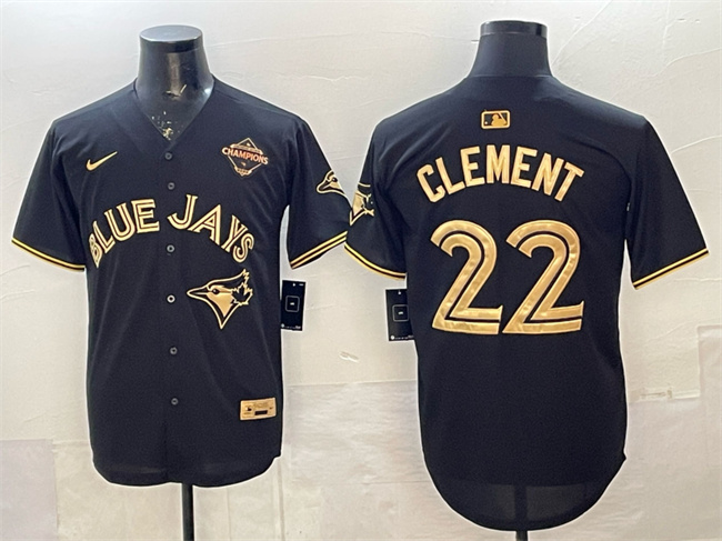 Personalized Men’s Toronto Blue Jays #22 Ernie Clement Black Gold 2025 American League Champions Limited Stitched Baseball Jersey