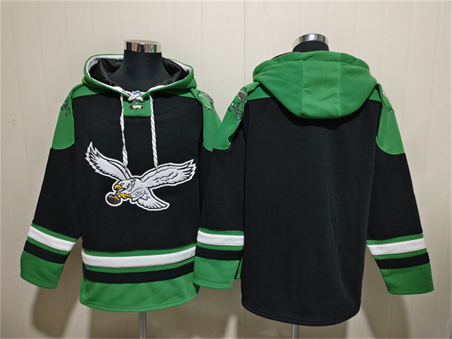 Personalized Men’s Philadelphia Eagles Blank Black Ageless Must-Have Lace-Up Pullover Hoodie