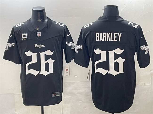 Personalized Men’s Philadelphia Eagles #26 Saquon Barkley Black 2025 F.U.S.E. ‘Gothic Philly Edition’ With 3-Star C Patch Limited Stitched Football Jersey