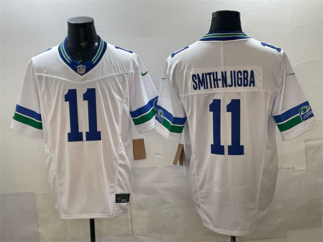 Personalized Men’s Seattle Seahawks #11 Jaxon Smith-Njigba White F.U.S.E. Throwback Limited Stitched Football Jersey