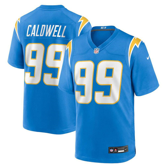 Personalized Men’s Los Angeles Chargers #99 Jamaree Caldwell Blue 2025 Stitched Game Jersey