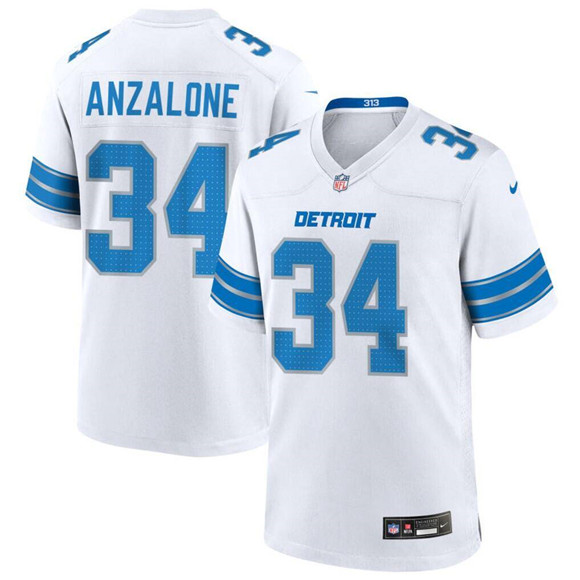 Personalized Men’s Detroit Lions #34 Alex Anzalone White Stitched Game Jersey