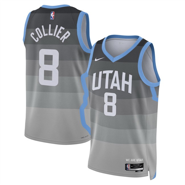 Personalized Men’s Utah Jazz #8 Isaiah Collier Grey 2025 26 City Edition Stitched Basketball Jersey