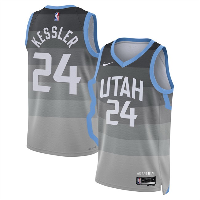Personalized Men’s Utah Jazz #24 Walker Kessler Grey 2025 26 City Edition Stitched Basketball Jersey
