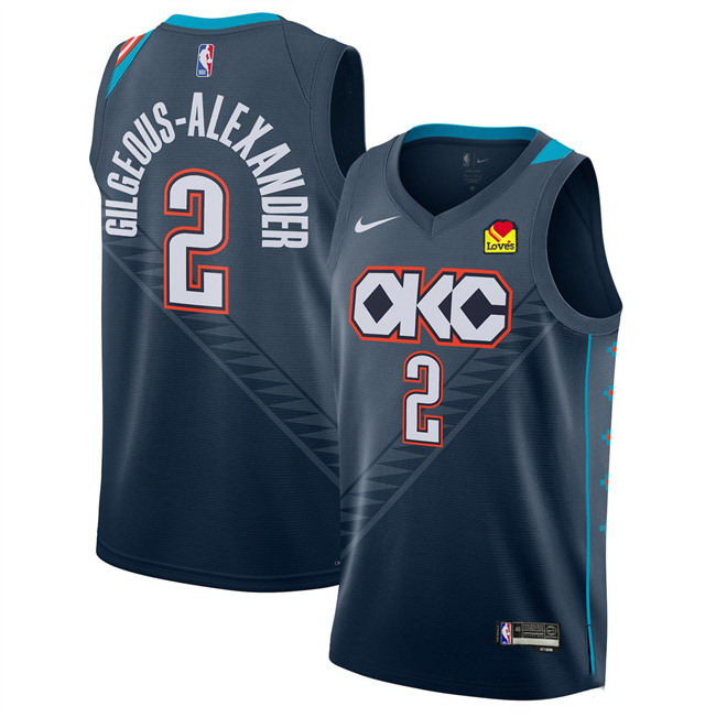 Personalized Men’s Oklahoma City Thunder #2 Shai Gilgeous-Alexander Navy 2025-26 City Edition Stitched Jersey