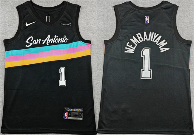 Personalized Men’s San Antonio Spurs #1 Victor Wembanyama Black 2025-26 City Edition Stitched Basketball Jersey