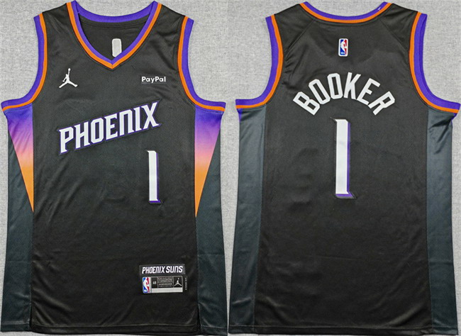 Personalized Men’s Phoenix Suns #1 Devin Booker Black 2025-26 Statement Edition Stitched Basketball Jersey