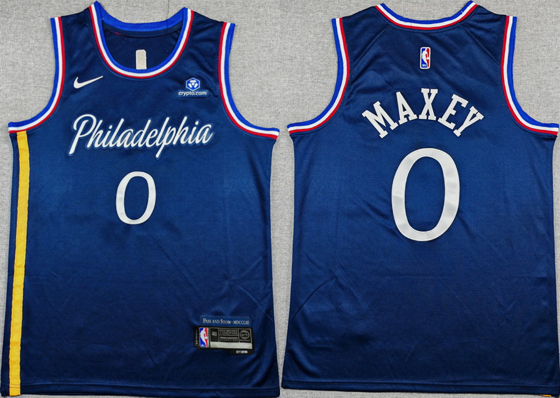 Personalized Men’s Philadelphia 76ers #0 Tyrese Maxey Navy 2025-26 City Edition Stitched Jersey