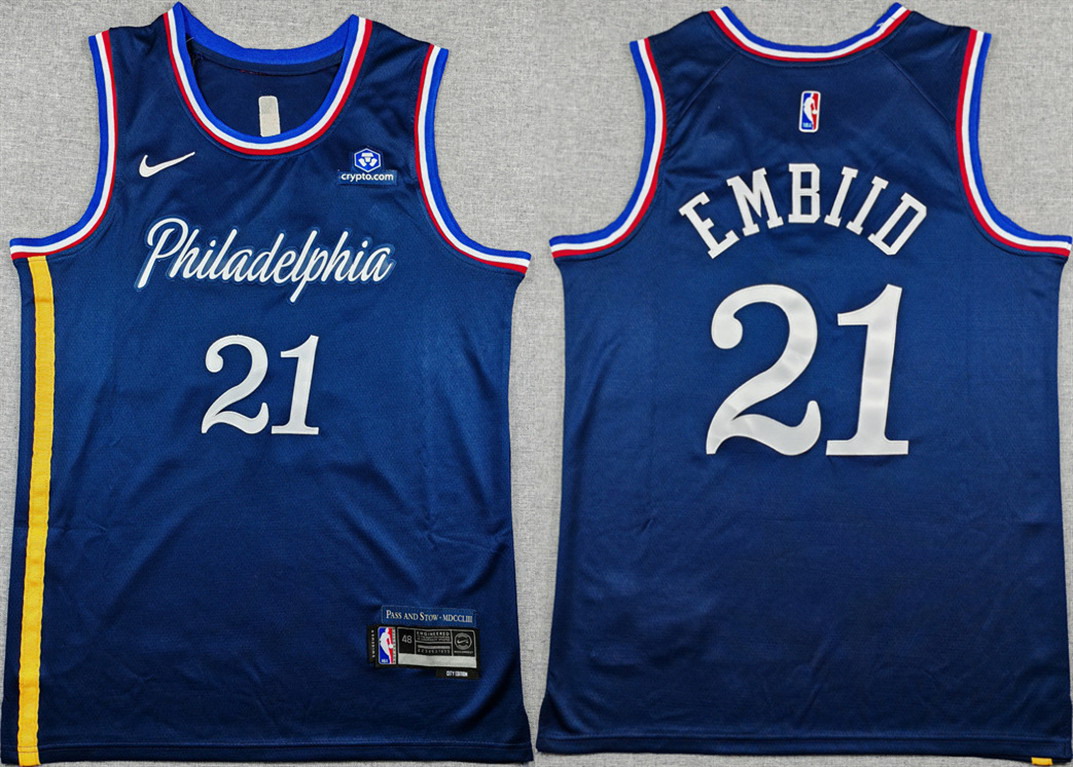Personalized Men’s Philadelphia 76ers #21 Joel Embiid Navy 2025-26 City Edition Stitched Jersey