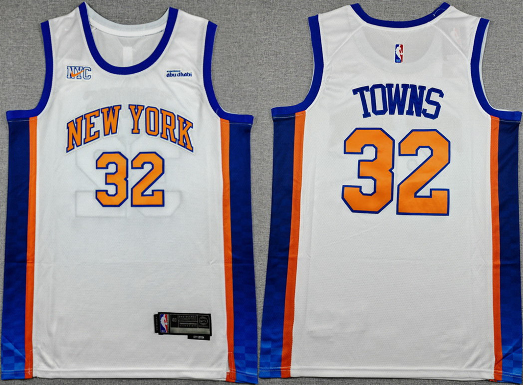 Personalized Men’s New Yok Knicks #32 Karl-Anthony Towns White 2024-25 City Edition Stitched Basketball Jersey