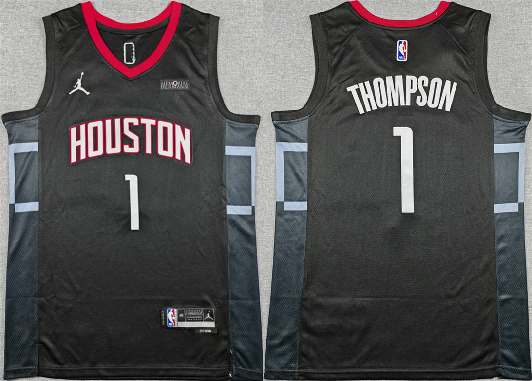 Personalized Men’s Houston Rockets #1 Amen Thompson Black Statement Edition Stitched Jersey